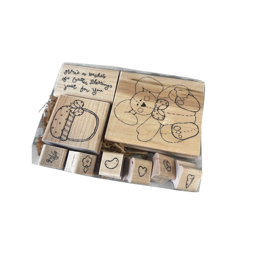 Close To My Heart Easter Blessings Wood Mount Stamp Set 8-Piece Bunny Basket
